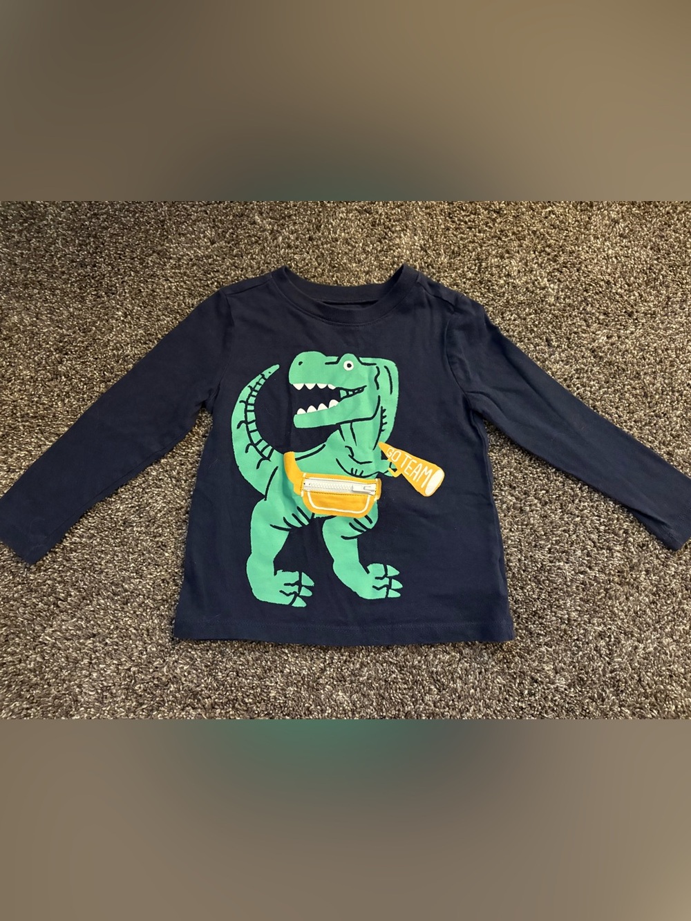 Old Navy Navy Long-Sleeve Tee with Green Dinosaur and Yellow Accent